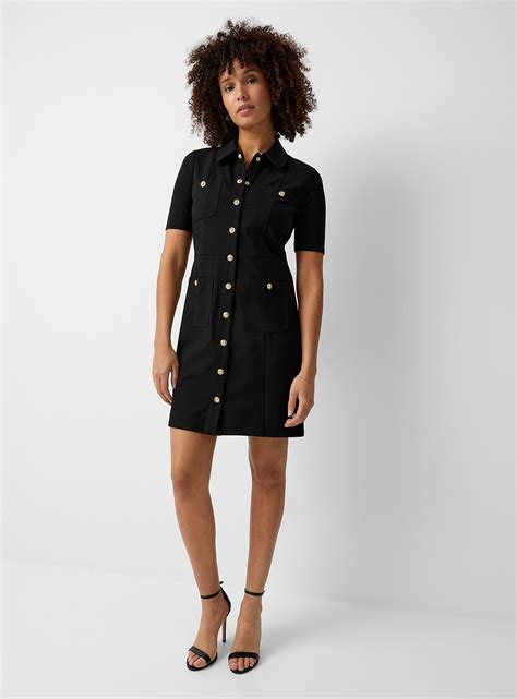 michael kors black dress with gold buttons|Michael Kors black zipper dress.